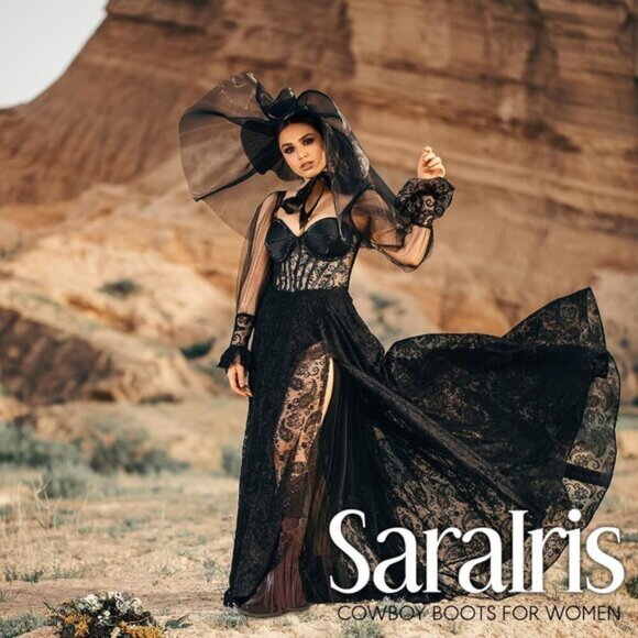 SaraIris Women's Western Booties | Black Pointed Toe Fringe Mid-Calf Cowgirl - Picture 3 of 7